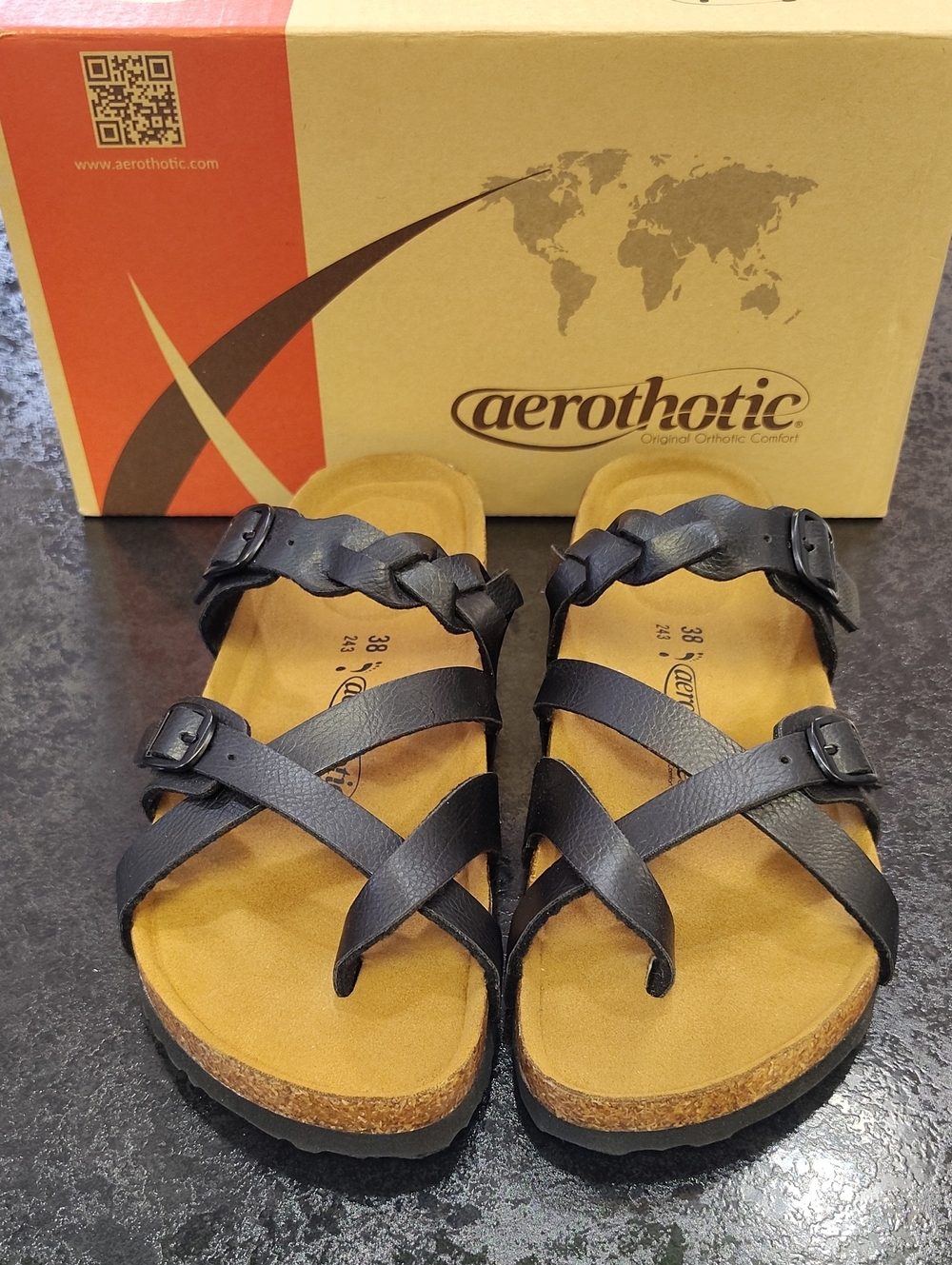 Aerothotic Women’s Black Strappy Comfort Sandals